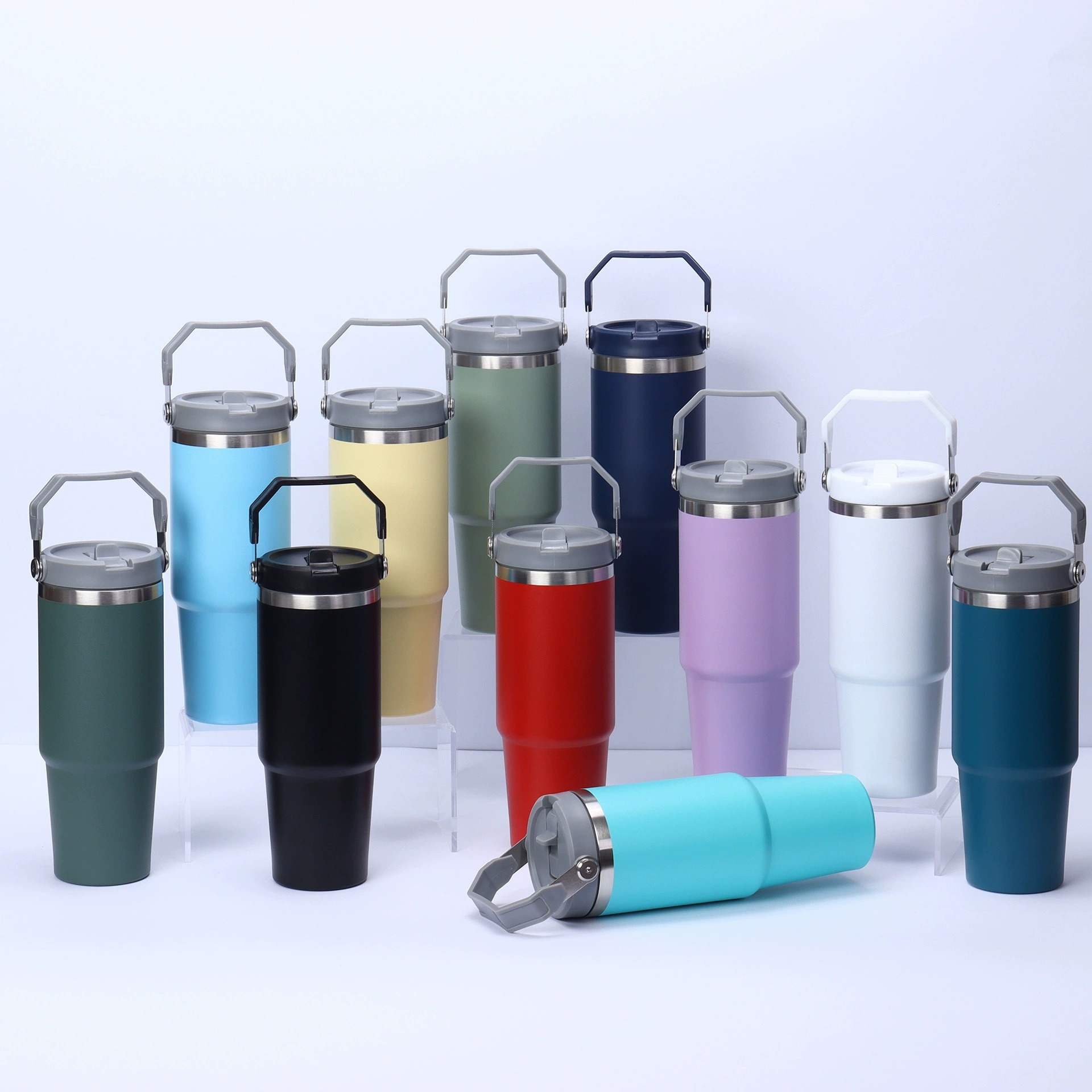 Custom printed retail box with die-cut window displaying a stainless steel bottle